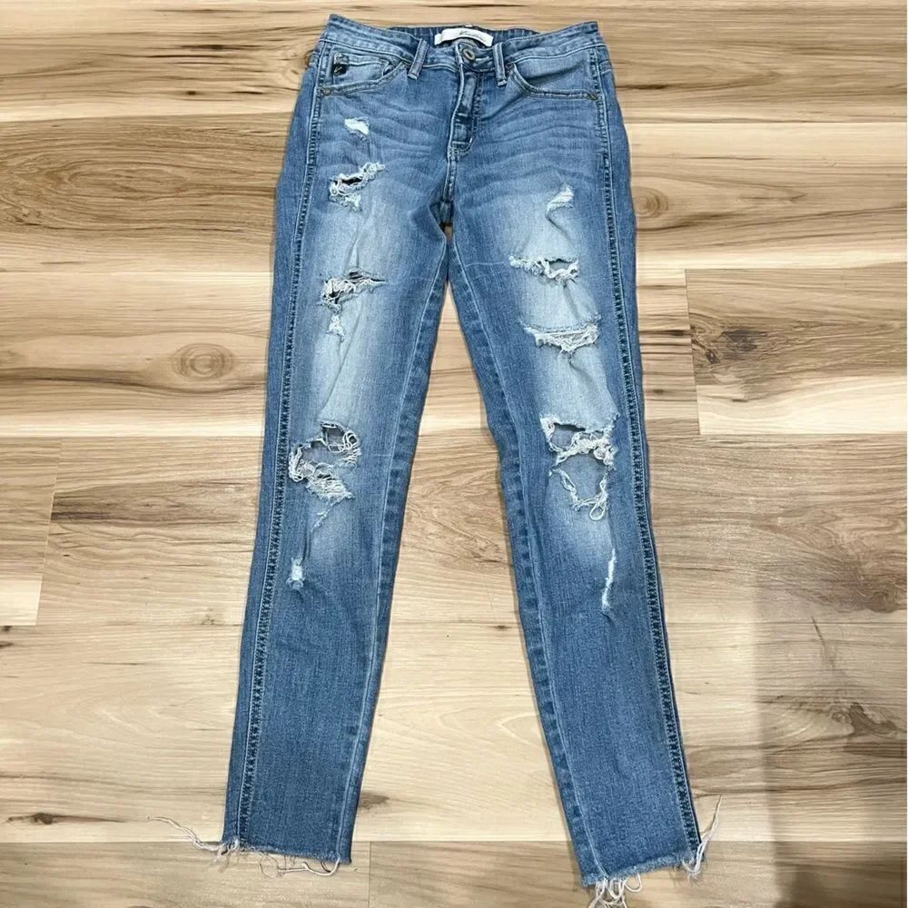 Kancan Mid-Rise Distressed Skinny Jeans Women’s 25